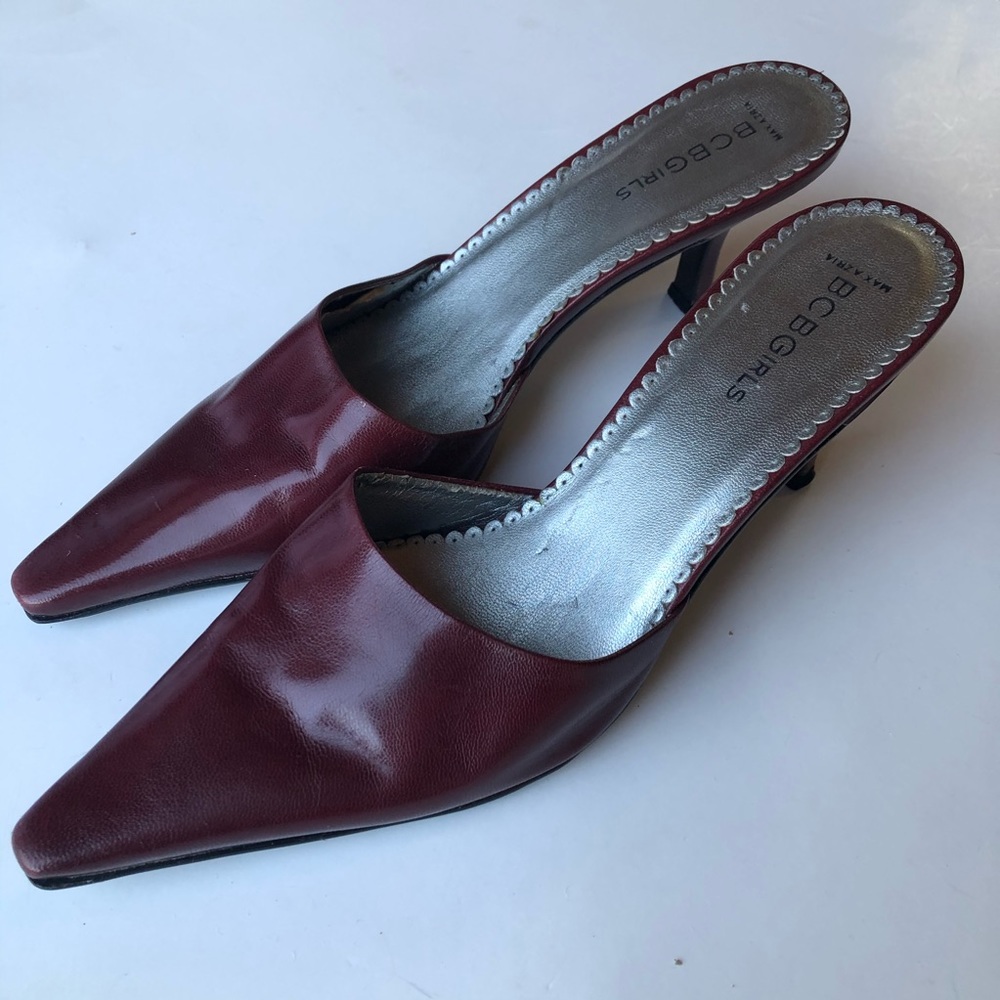 BCBG Cranberry Leather Mules Size 7 - Picture 3 of 7